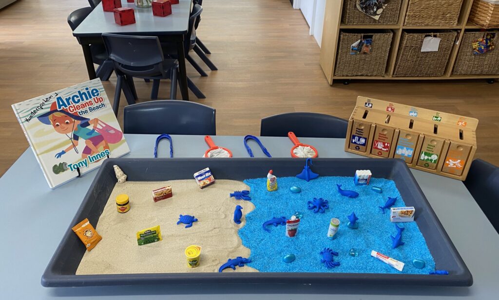 Beach clean up display for Kindergarten children at Imagine Childcare