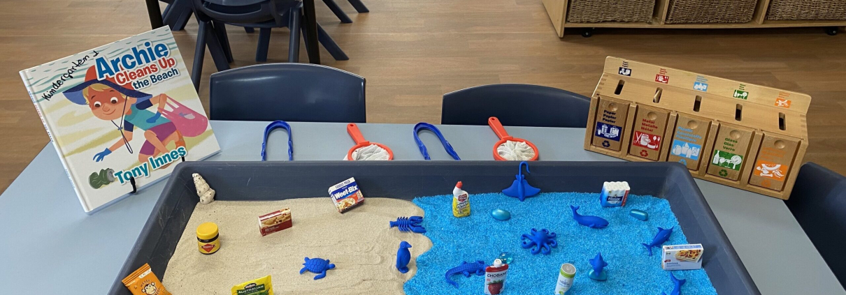 Beach clean up display for Kindergarten children at Imagine Childcare
