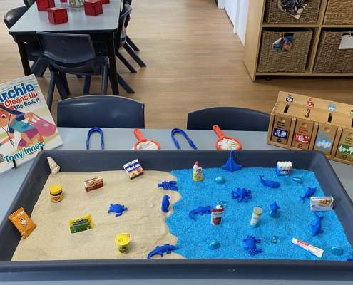 Beach clean up display for Kindergarten children at Imagine Childcare