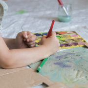 Sweet,Little,Girl,Playing,With,Paints.,Child,Exploring,His,Creativity